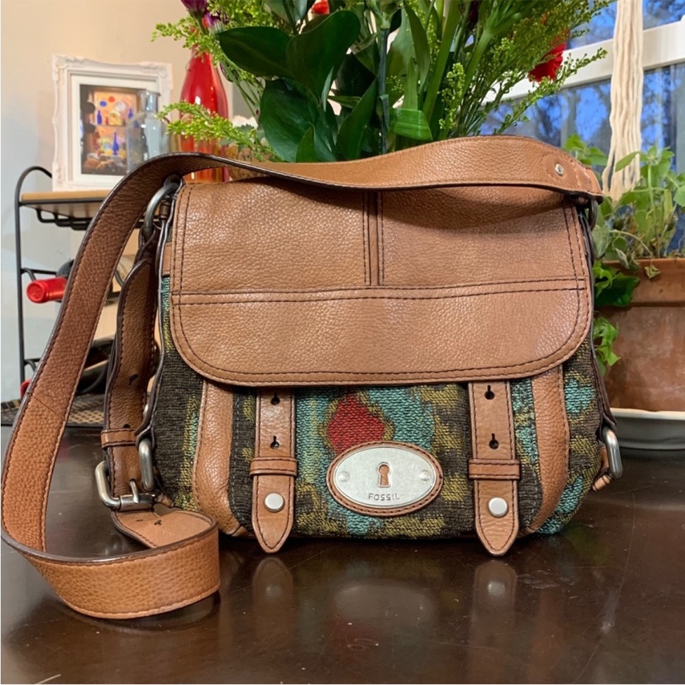 Vintage Fossil Crossbody/Tapestry Leather Handbag Excellent Shape